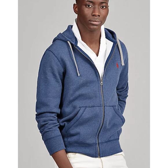 Polo Ralph Lauren Other - Polo Ralph Laure Cotton-Blend-Fleece Hoodie Blue Full Zip Embroidered Pony XL